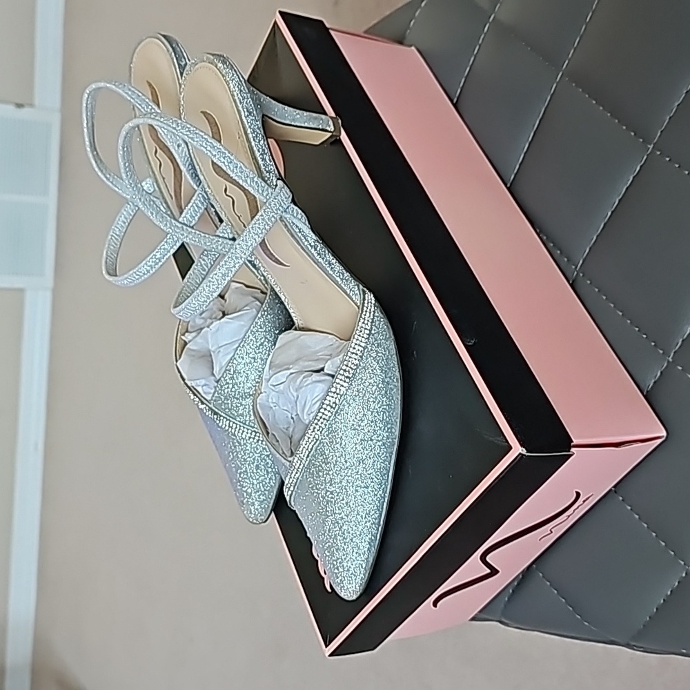 Silver heels with sparkles